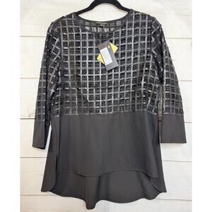 Alberto Makali NWT Sz M Top MSRP $179 Black Criss Cross Winter Chic Sheer
